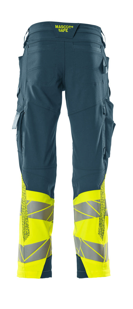 Housut polvitaskuilla - 19179-511 - tumma petrooli/hi-vis keltainen