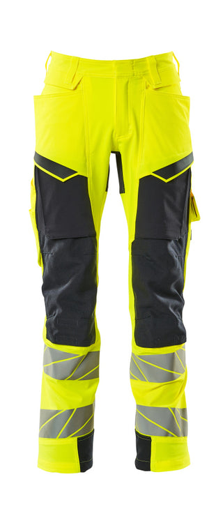 Housut polvitaskuilla - 19279-510 - hi-vis keltainen/tumma laivastonsininen