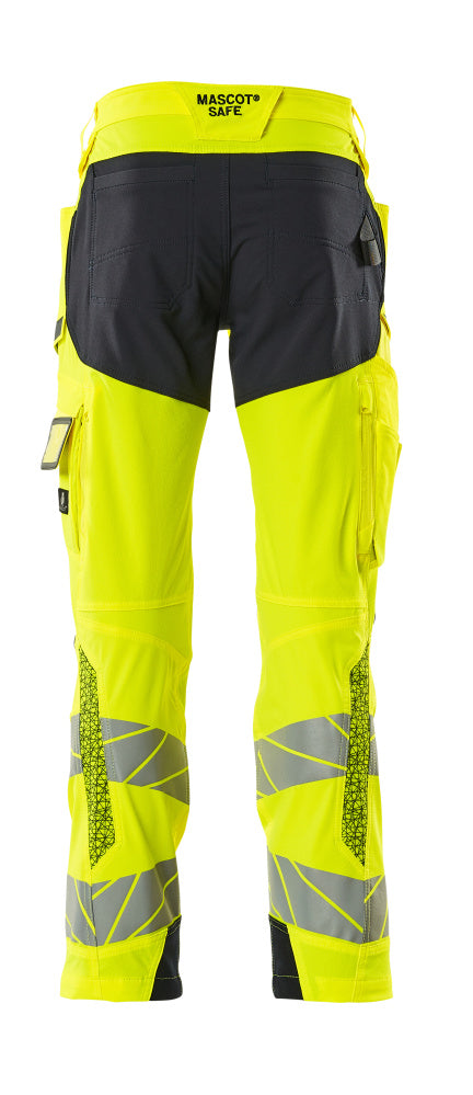 Housut polvitaskuilla - 19279-510 - hi-vis keltainen/tumma laivastonsininen