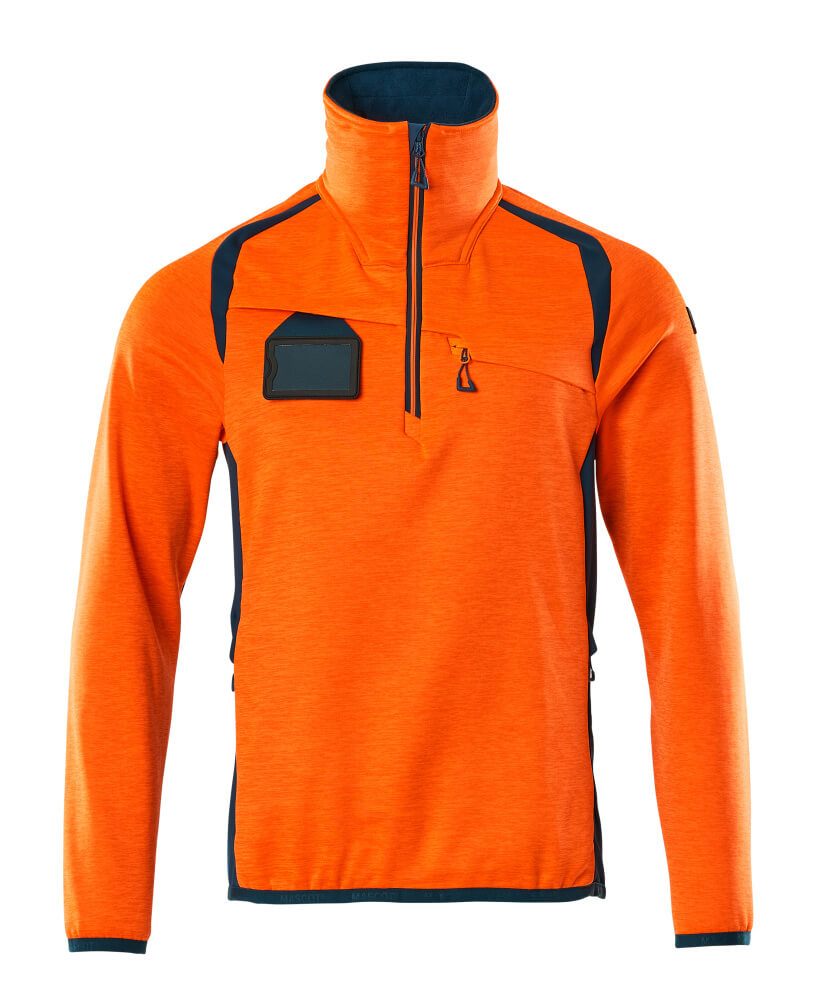 Fleecepusero lyhyellä vetoketjulla - 19303-316 - hi-vis oranssi/tumma petrooli