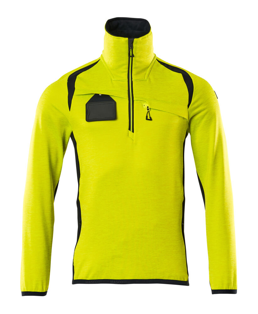 Fleecepusero lyhyellä vetoketjulla - 19303-316 - hi-vis keltainen/tumma laivastonsininen