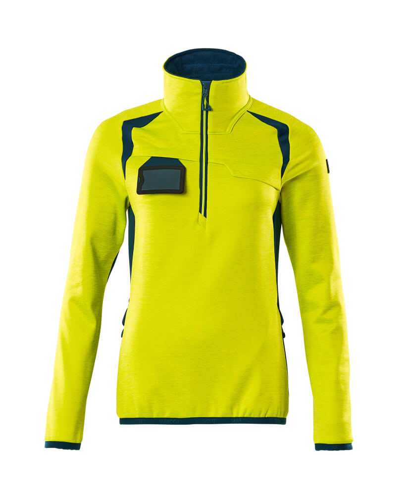 Fleecepusero lyhyellä vetoketjulla - 19353-316 - hi-vis keltainen/tumma petrooli