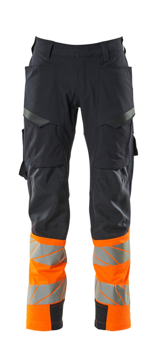 Housut, reisitaskuilla - 19379-510 - tumma laivastonsininen/hi-vis oranssi