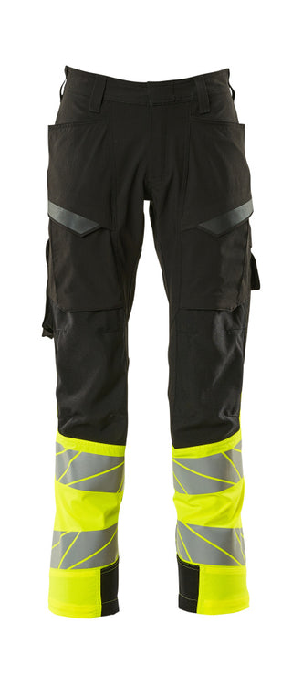 Housut, reisitaskuilla - 19379-510 - musta/hi-vis keltainen