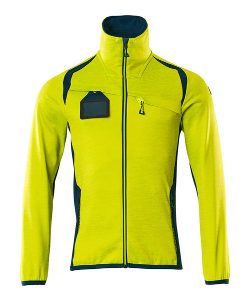 Fleecepusero vetoketjulla - 19403-316 - hi-vis keltainen/tumma petrooli