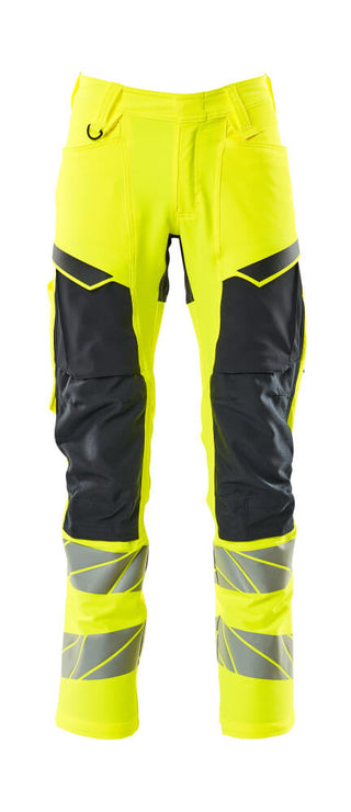 Housut polvitaskuilla - 19479-711 - hi-vis keltainen/tumma laivastonsininen