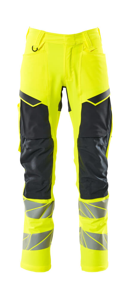 Housut polvitaskuilla - 19479-711 - hi-vis keltainen/tumma laivastonsininen
