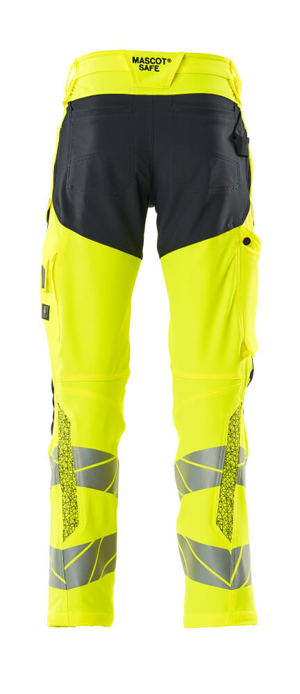 Housut polvitaskuilla - 19479-711 - hi-vis keltainen/tumma laivastonsininen