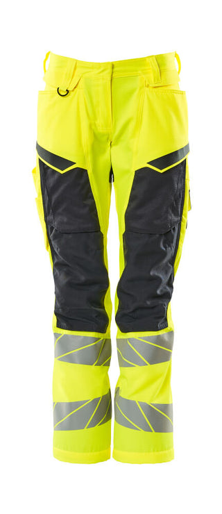 Housut polvitaskuilla - 19578-236 - hi-vis keltainen/tumma laivastonsininen