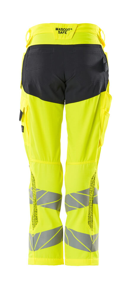 Housut polvitaskuilla - 19578-236 - hi-vis keltainen/tumma laivastonsininen