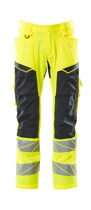 Housut polvitaskuilla - 19579-236 - hi-vis keltainen/tumma laivastonsininen