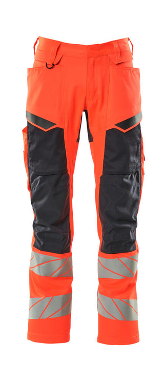Housut polvitaskuilla - 19579-236 - hi-vis punainen/syvä tummansininen