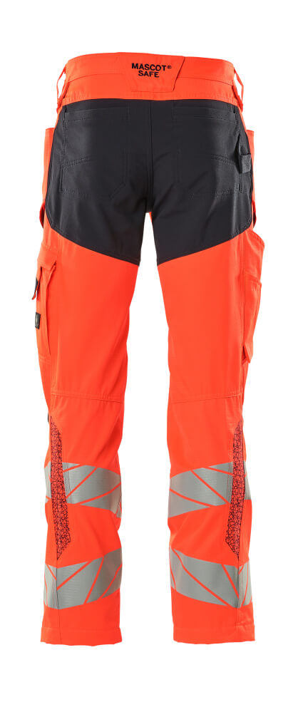 Housut polvitaskuilla - 19579-236 - hi-vis punainen/syvä tummansininen