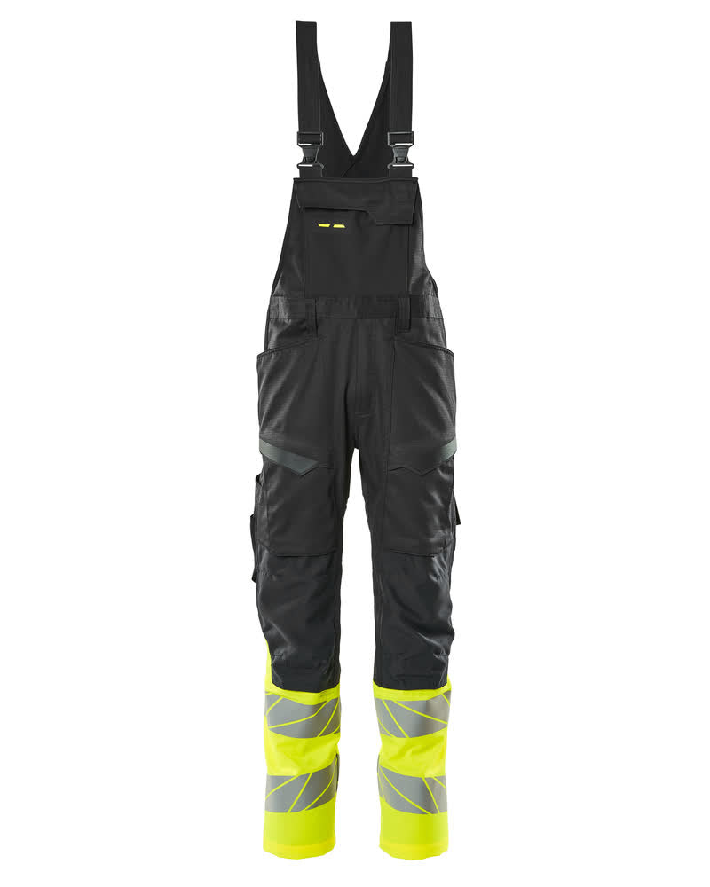 Avohaalari polvitaskuilla - 19669-236 - musta/hi-vis keltainen
