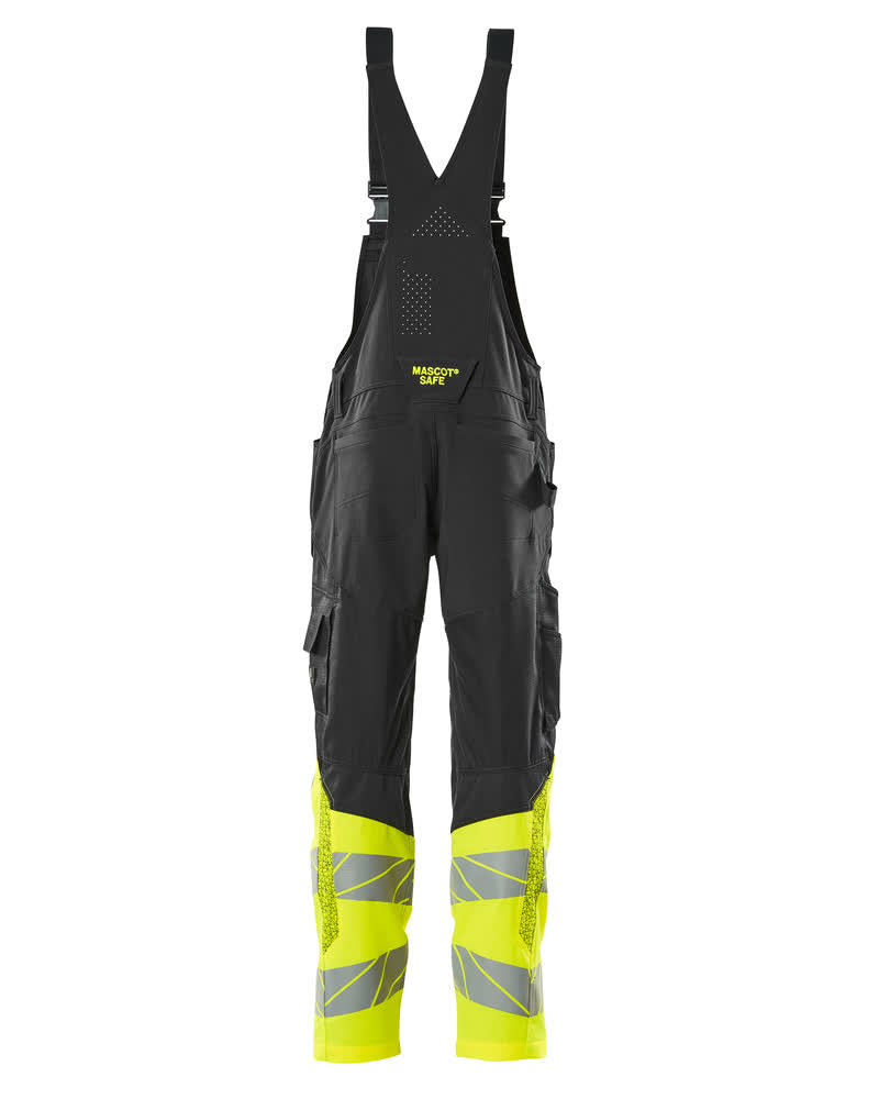 Avohaalari polvitaskuilla - 19669-236 - musta/hi-vis keltainen