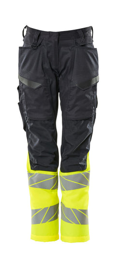 Housut polvitaskuilla - 19678-236 - tumma laivastonsininen/hi-vis keltainen