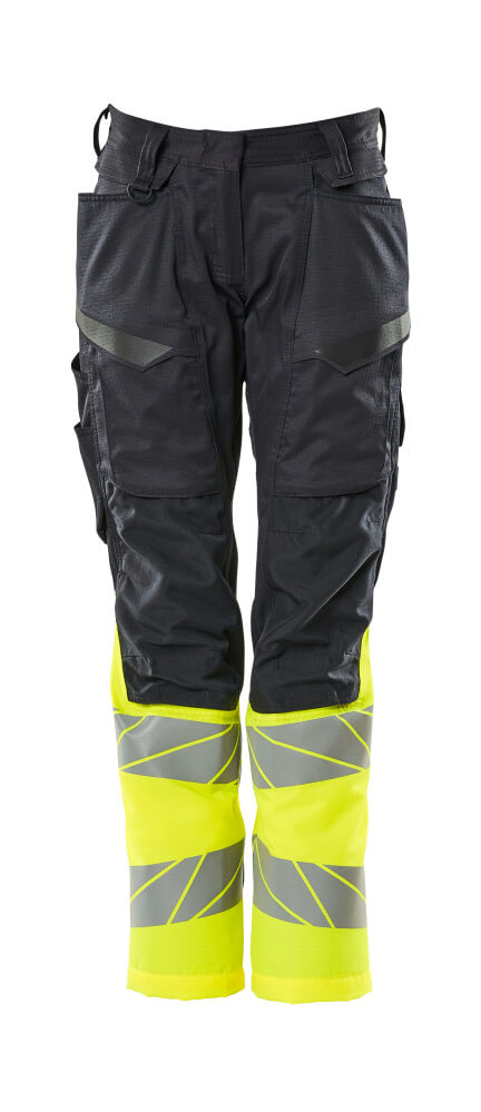 Housut polvitaskuilla - 19678-236 - tumma laivastonsininen/hi-vis keltainen