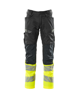Housut polvitaskuilla - 19679-236 - musta/hi-vis keltainen