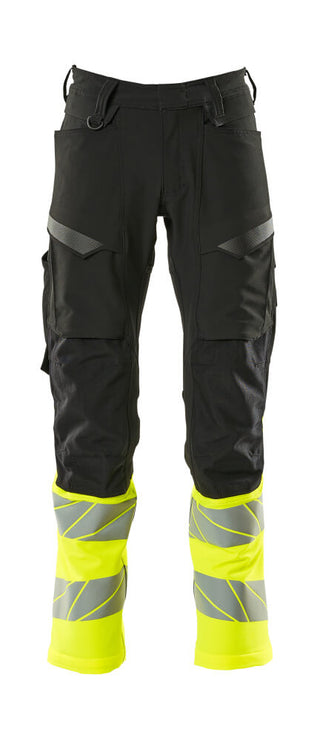 Housut polvitaskuilla - 19879-711 - musta/hi-vis keltainen
