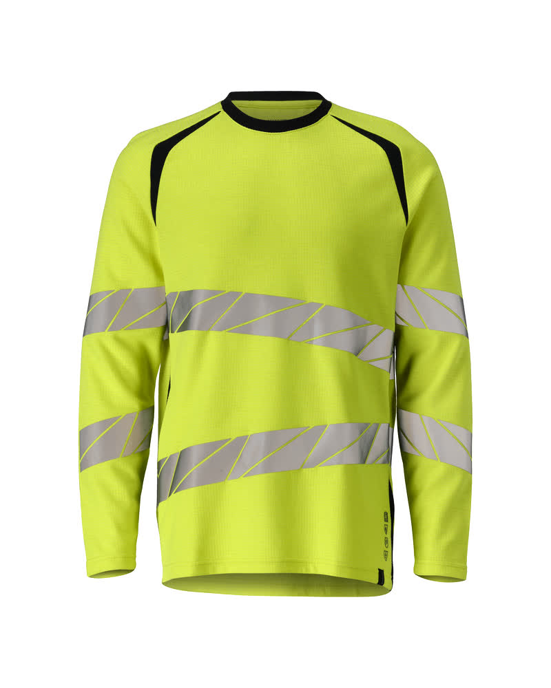 T-Paita, pitkähihainen - 21381-327 - hi-vis keltainen/tumma laivastonsininen