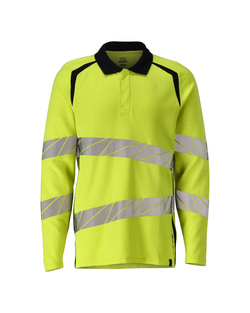 Pikeepaita, pitkähihainen - 21383-327 - hi-vis keltainen/tumma laivastonsininen