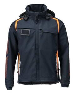 Softshell takki huppu - 23002-246 - tumma laivastonsininen/hi-vis oranssi