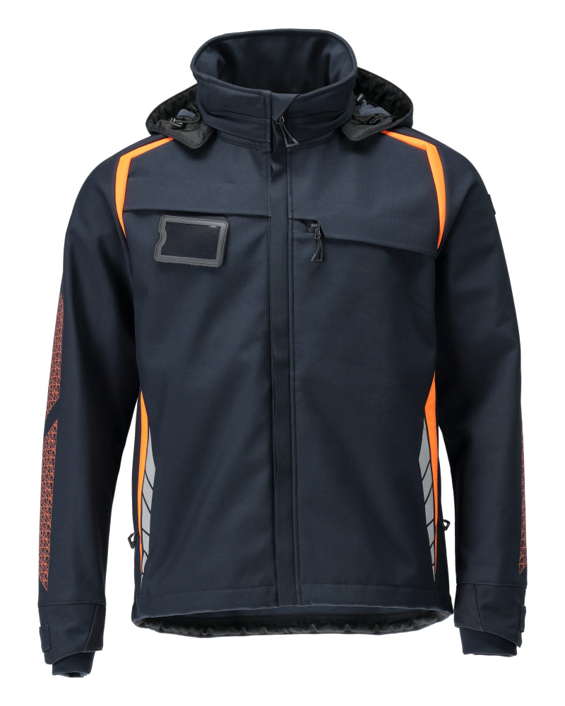 Softshell takki huppu - 23002-246 - tumma laivastonsininen/hi-vis oranssi