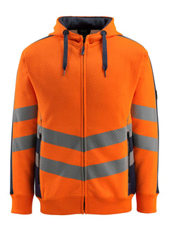 Huppari vetoketjulla - 50138-932 - hi-vis oranssi/tumma laivastonsininen
